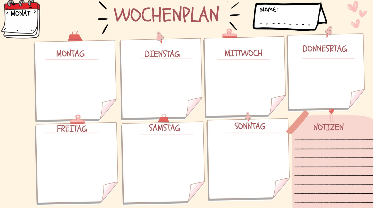 Wochenplaner für Kinder Aufgabenplan