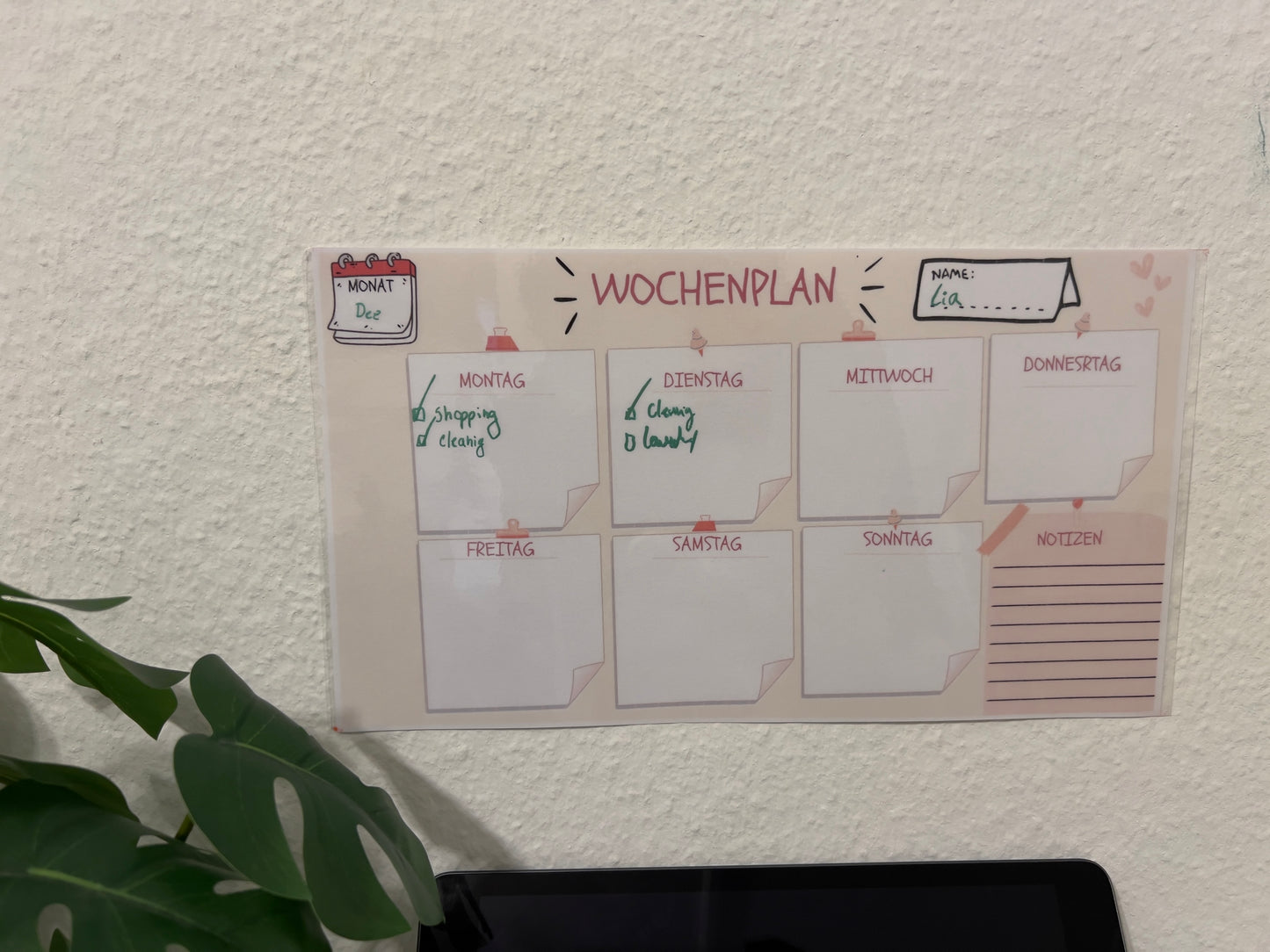 Wochenplaner für Kinder Aufgabenplan